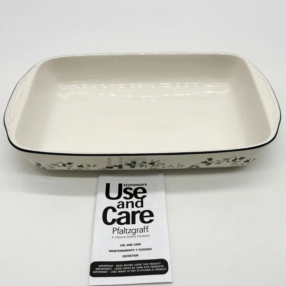Vtg Pfaltzgraff Winterberry Lasagna Baker Rectangular White Green Holly Dish